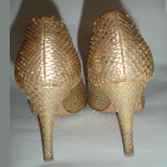 Prada Gold Metallic Python Open Toe Heels Size 37 - Picture 4 of 8